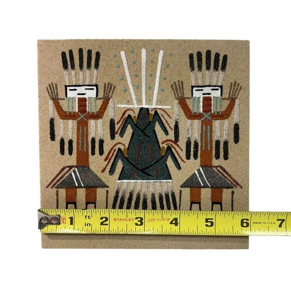Navajo Sand Painting Corn Holy People On Composite Wood SIGNED 6” X 6” - Picture 1 of 3